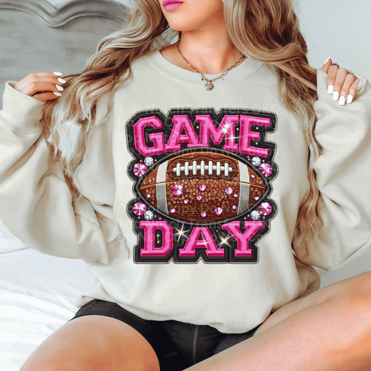 Pink Game Day Faux Embroidered Patch DTF Transfer