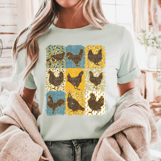 Chicken Quilt Pattern DTF Transfers