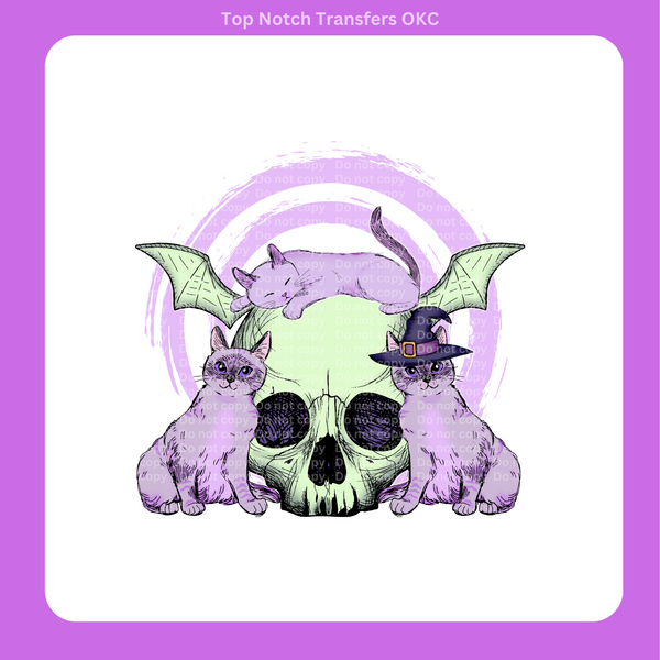 Gothic Kitty Skull DTF Transfer