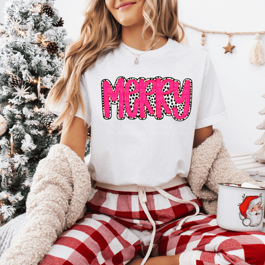Pink Merry with Dotted Background DTF Transfer