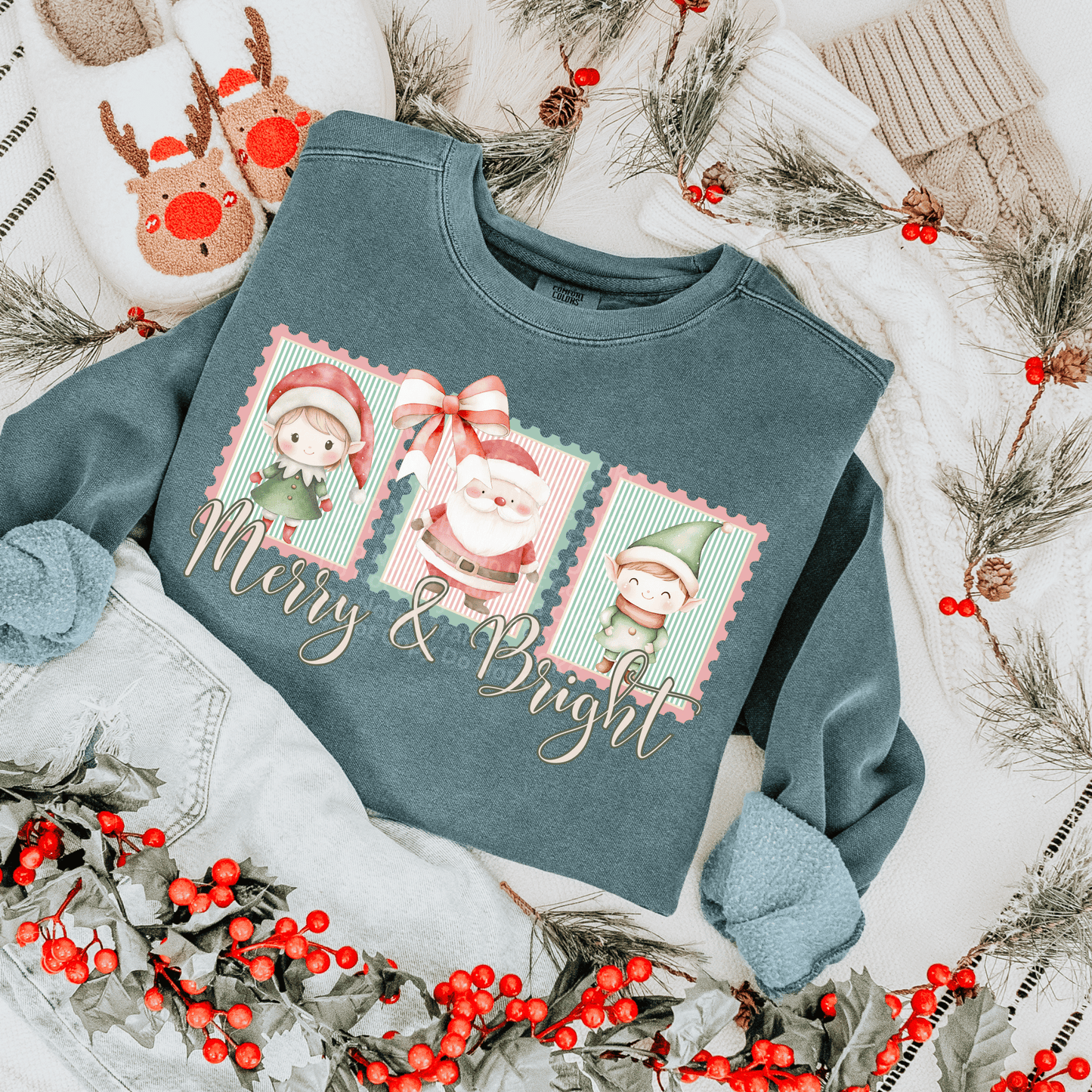 Santa Stamps w/ Bow DTF Transfer