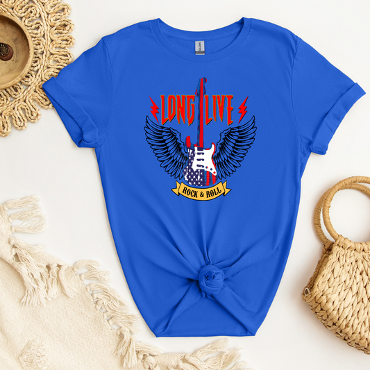 Long Live Rock & Roll Guitar w/Black outlined wings DTF Transfer