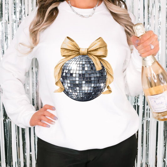 Disco Ball with Gold Bow DTF Transfer