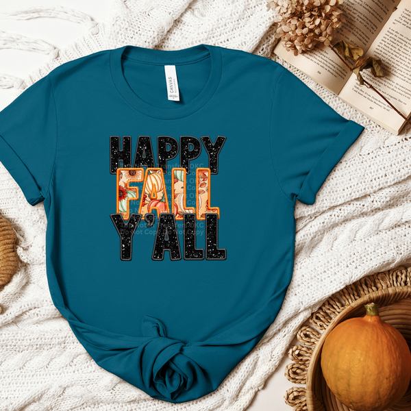 Happy Fall Ya'll Faux Glitter/Embroidery DTF Transfer
