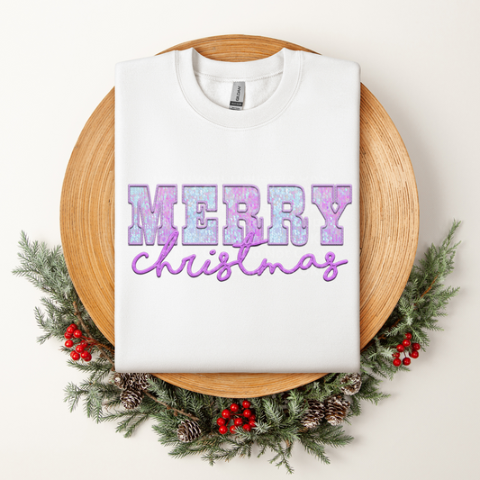 Merry Christmas Faux Sequins Purple DTF Transfer