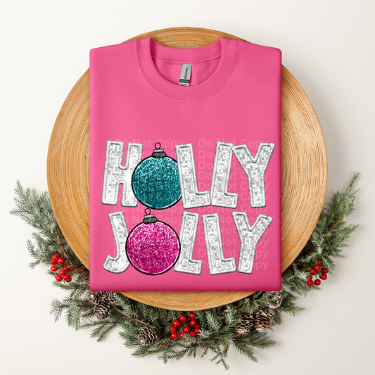 Holly Jolly Silver w/ Ornaments DTF Transfer