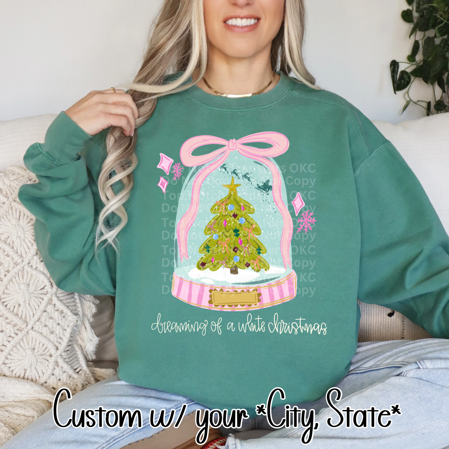 Dreaming Of A White Christmas Snowglobe w/ Customizable Plate for City, State DTF Transfer *Leave Custom Info on order note