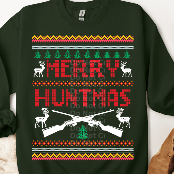 Merry Huntmas Ugly Christmas Sweater DTF Transfer