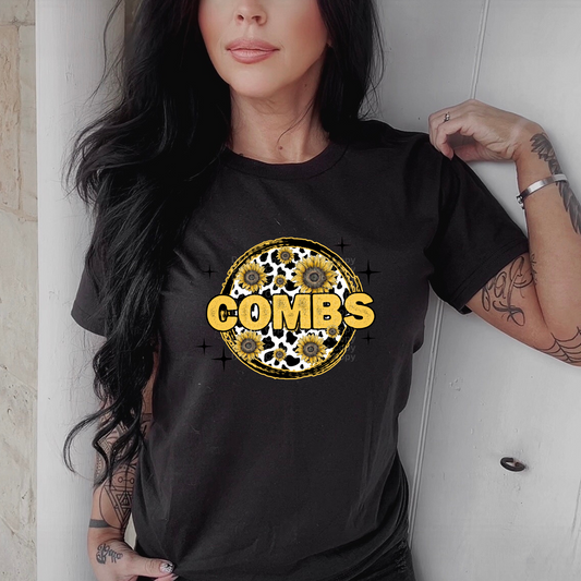 C0mbs Cow Print Circle with Sunflowers DTF Transfer