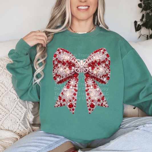 Christmas Faux Rhinestone Bow Red DTF Transfer