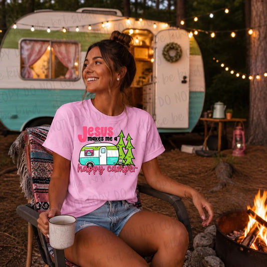 Jesus Makes Me A Happy Camper DTF Transfer