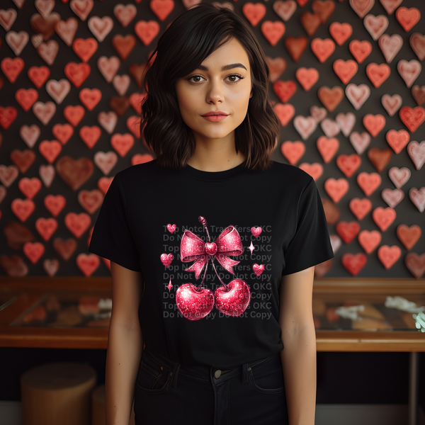 Cherries with Pink Bow DTF Transfer