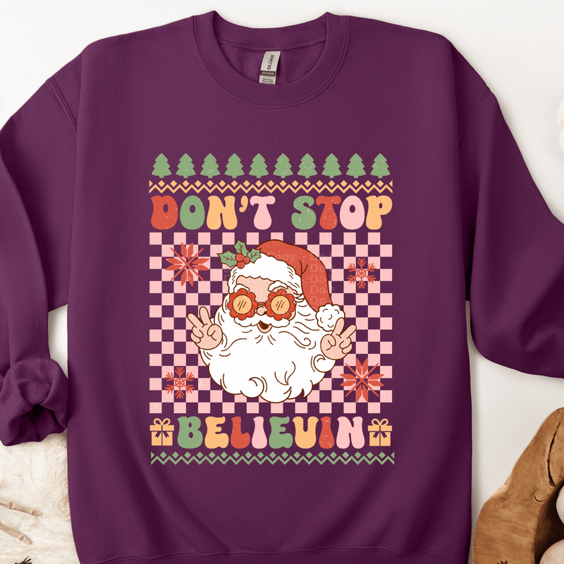 Don’t Stop Believing Santa Ugly Christmas Sweater DTF Transfer