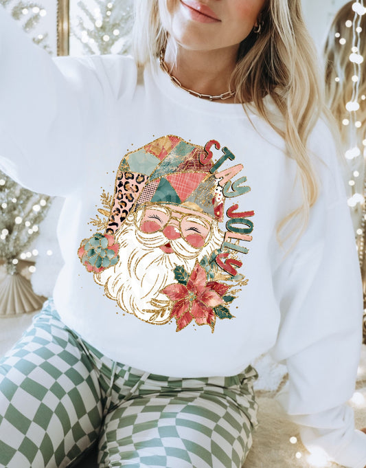 Stay Jolly Floral Santa DTF Transfer