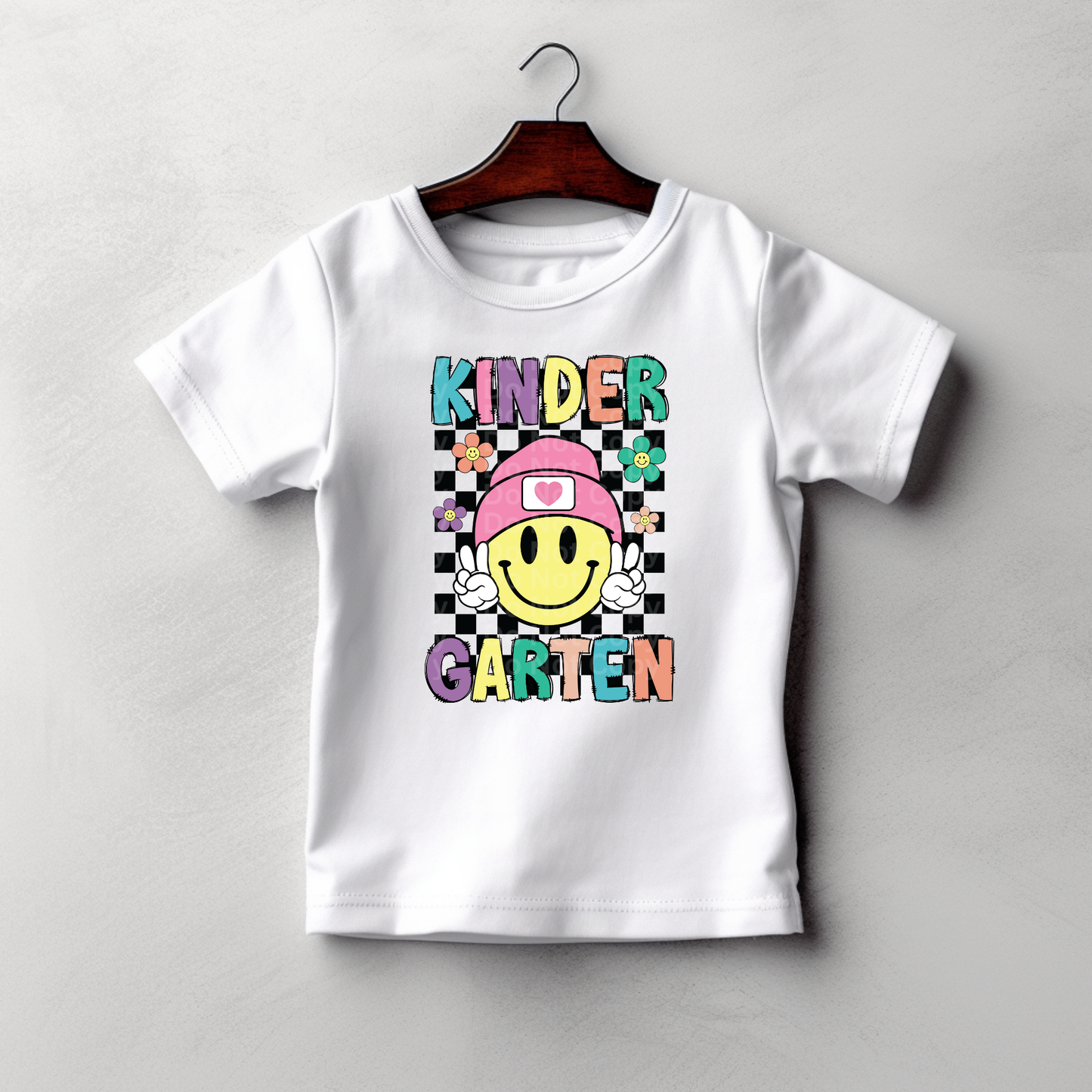Kindergarten Smiley Checkered with flowers DTF Transfer