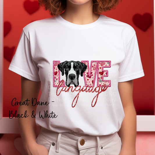 Love Language - Great Dane Black & White DTF Transfer