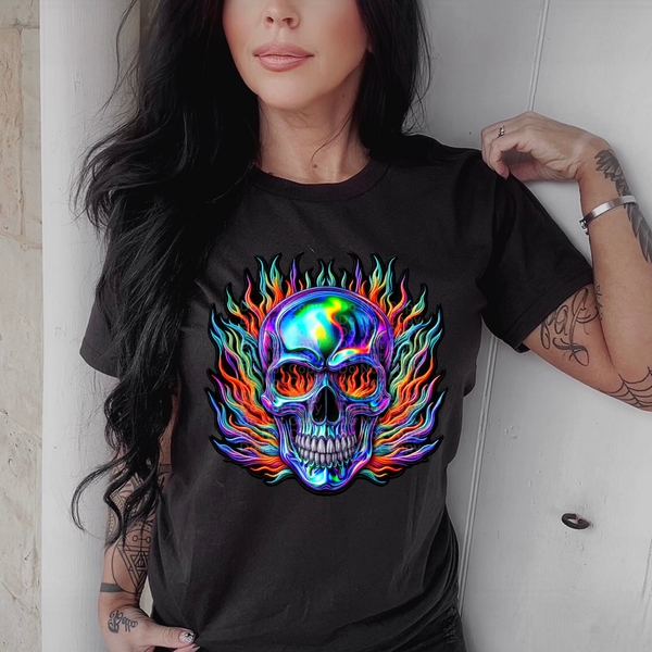 Holographic Skull and Flames DTF Transfer