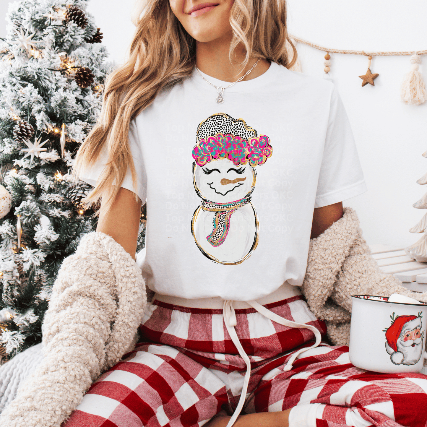 Cute Snowwoman with Dotted Hat & Scarf DTF Transfer