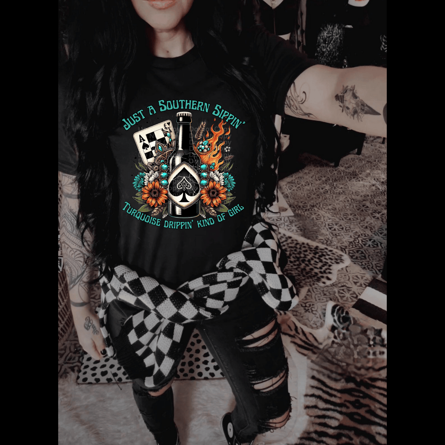 Just a Southern Sippin’ Turquoise drippin’ kind of girl DTF Transfer