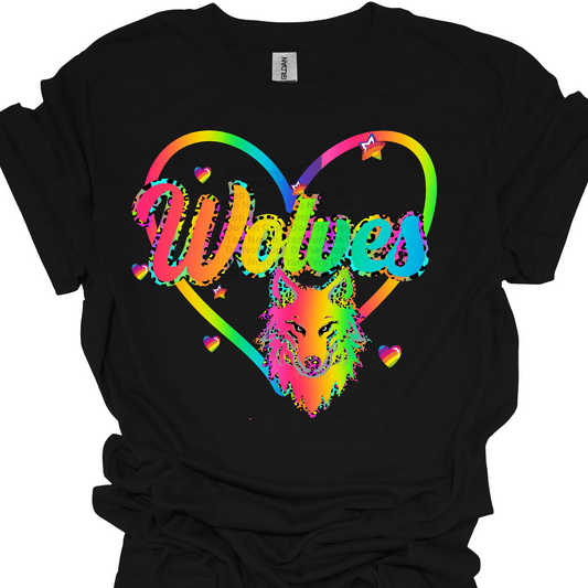 Rainbow Wolves w/ Heart & Mascot DTF Transfer