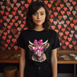 Highland Cow Pink Heart Glasses DTF Transfer