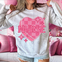 Nurse - Pink Checkered Heart DTF Transfer