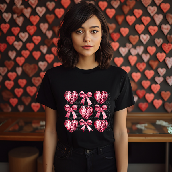 Pink Disco Heart & Bow Coquette DTF Transfer