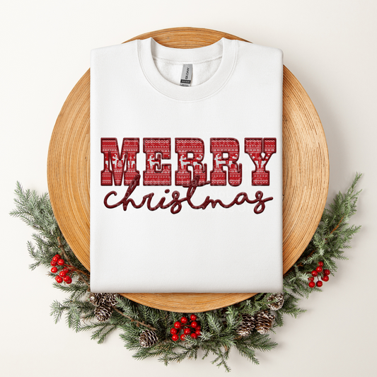 Merry Christmas Sweater Style Red DTF Transfer