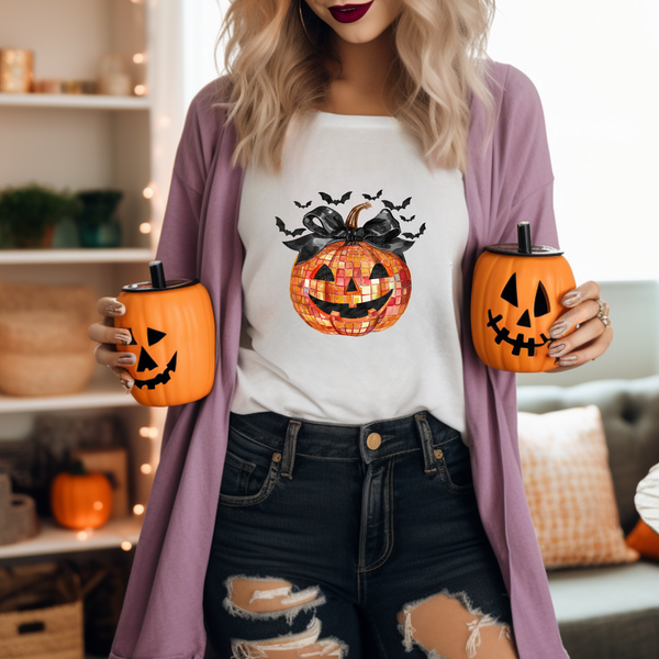 Jack O Lantern w/Black Bow & Bats DTF Transfer