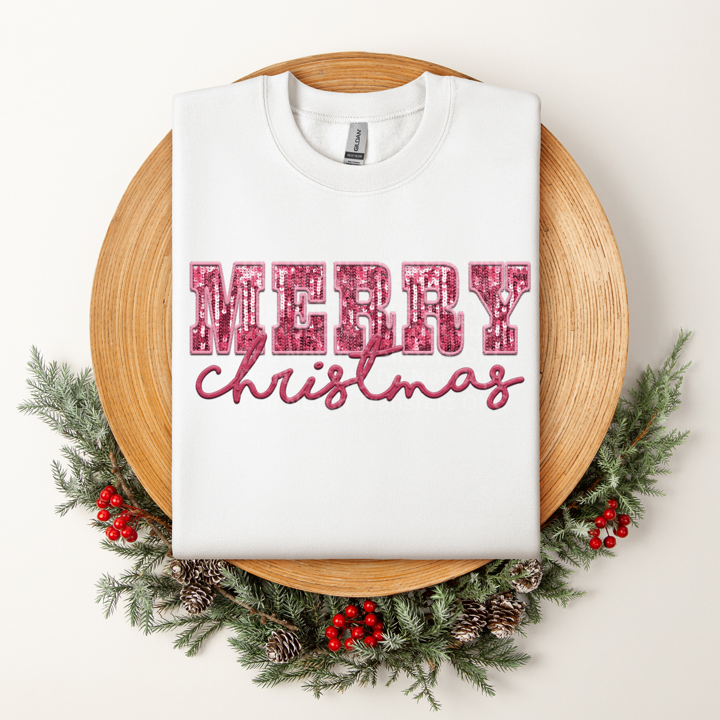 Merry Christmas Faux Sequins Pink DTF Transfer