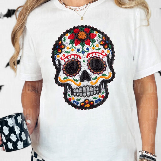 Faux Yarn Day of the Dead Skull DTF Transfer