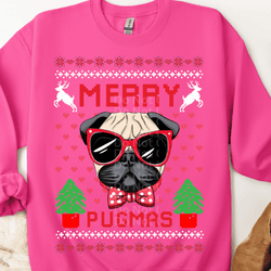 Merry Pugmas Ugly Christmas Sweater DTF Transfer