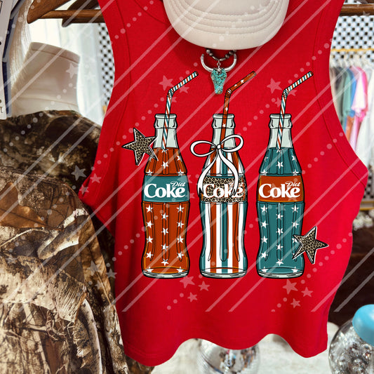 Patriotic Coke Glass Bottles DTF Transfers