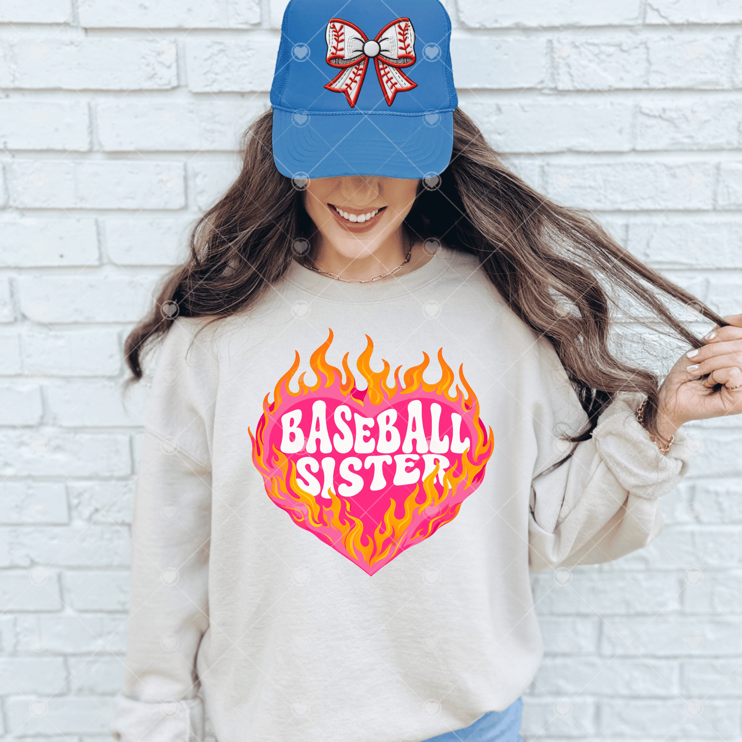 Baseball Sister Flame Heart DTF Transfer