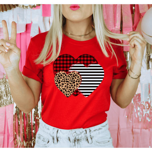 Leopard, Stripe & Plaid Hearts Valentine’s T-Shirt