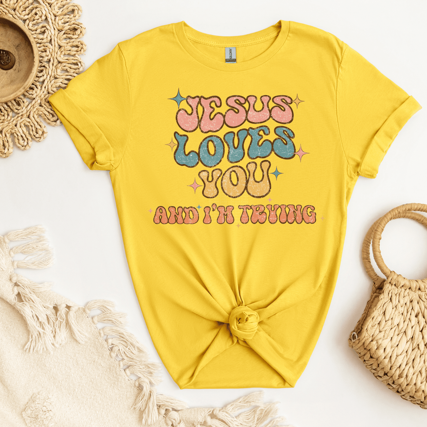 Jesus Loves you & I’m Trying DTF Transfer