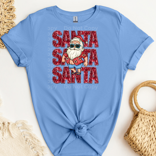Beach Santa Faux Sequin DTF Transfer