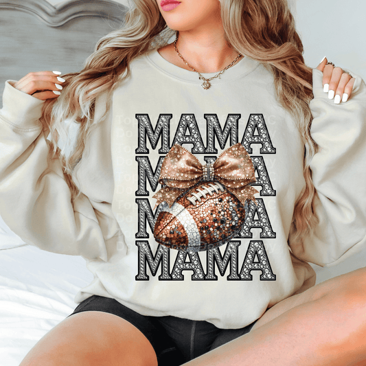 Mama Football w/ Bow Faux Rhinestone DTF Transfer