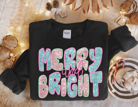 Merry & Bright faux sequin DTF Transfer