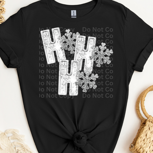 Ho Ho Ho Snowflakes White/Silver DTF Transfer
