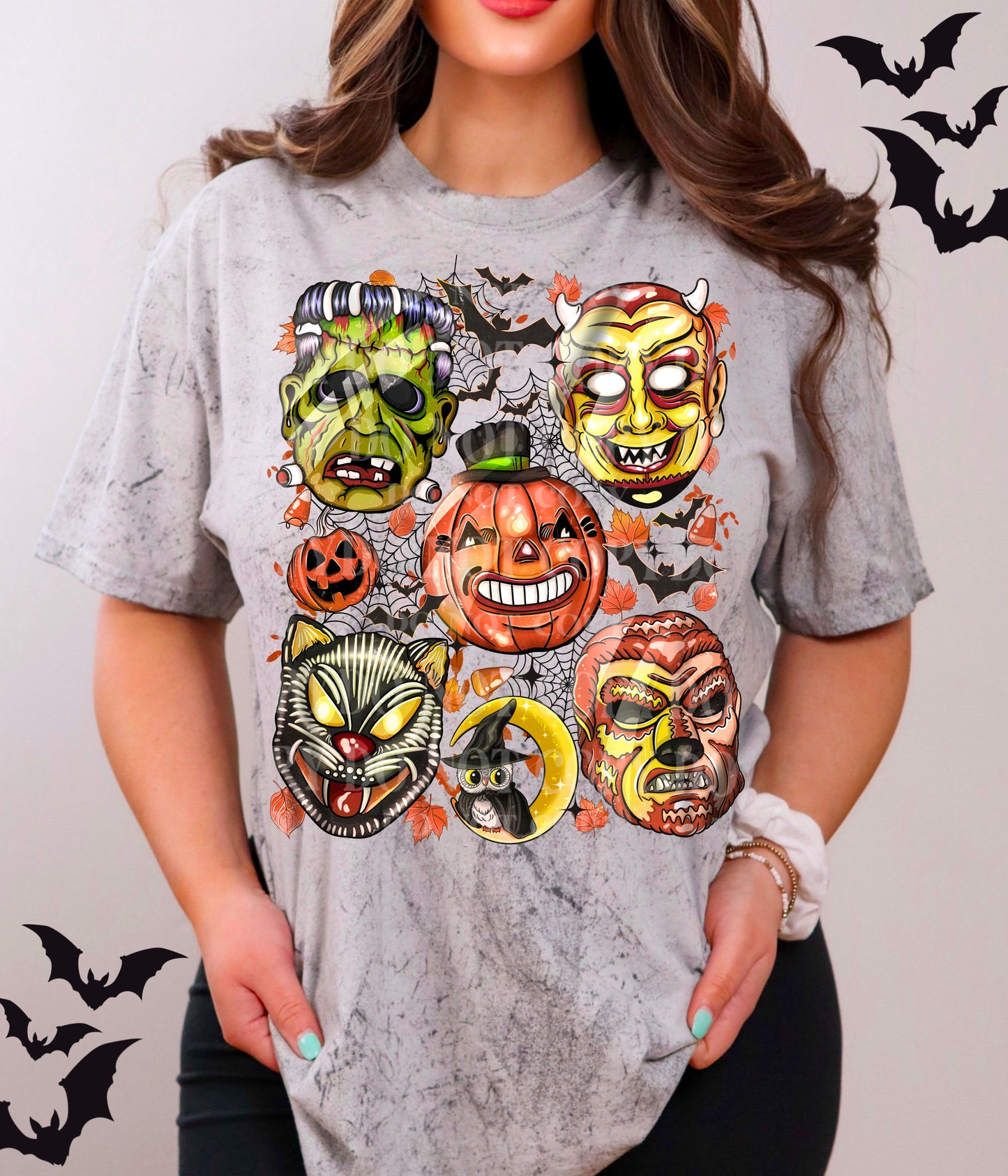 Vintage Halloween Masks*Optional long sleeve design* DTF Transfer