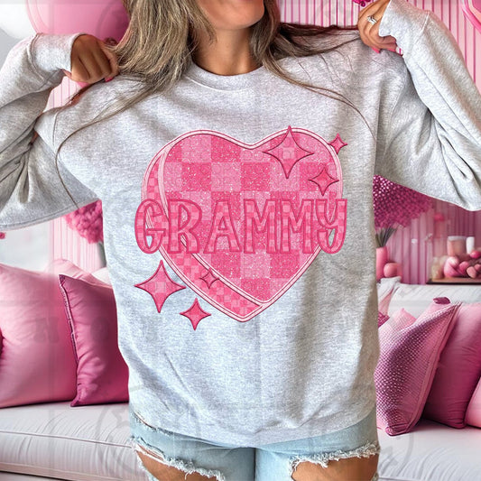 Grammy - Pink Checkered Heart DTF Transfer