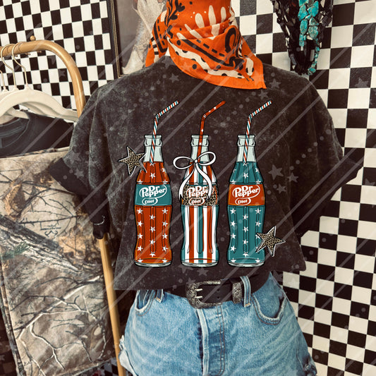 Patriotic Dr. Pepper Diet Glass Bottles DTF Transfers