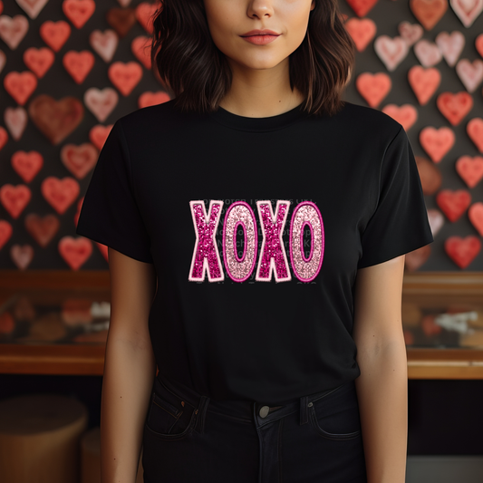 XOXO Pink & White Faux Glitter DTF Transfer