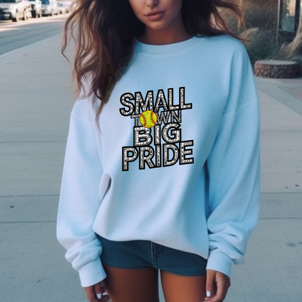 Small Town Big Pride Softball - Faux Rhinestone DTF Transfer