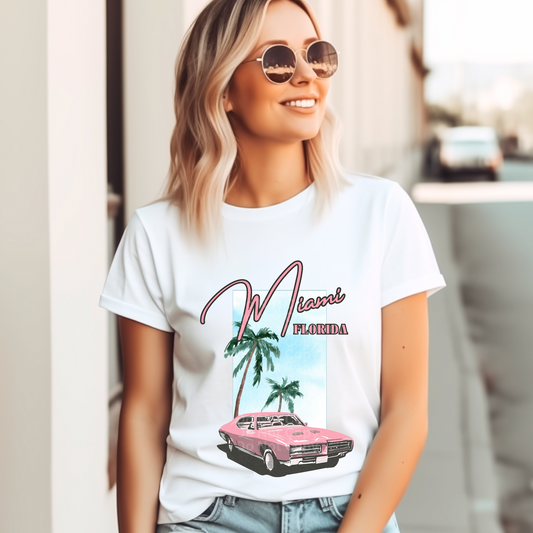 Miami Florida Pink Car DTF Transfer