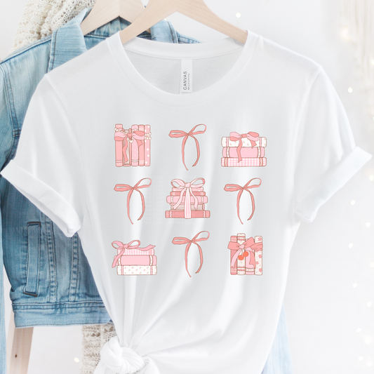 Coquette Pink Stacked Books and Bows DTF Transfer