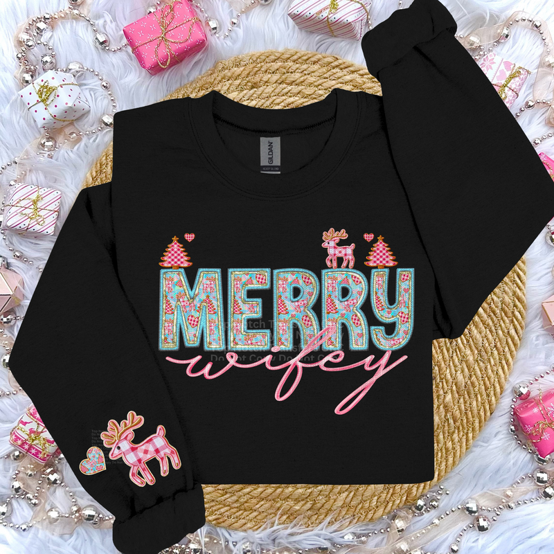 Merry Wifey Faux Embroidery DTF Transfer