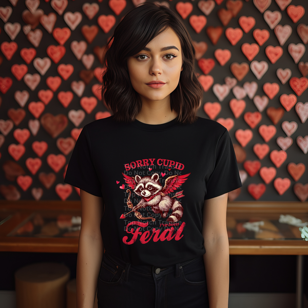 Sorry Cupid I've Been Feral Raccoon (Red) DTF Transfer