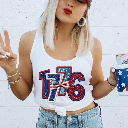 1776 Faux Sequins with Bow DTF Transfer